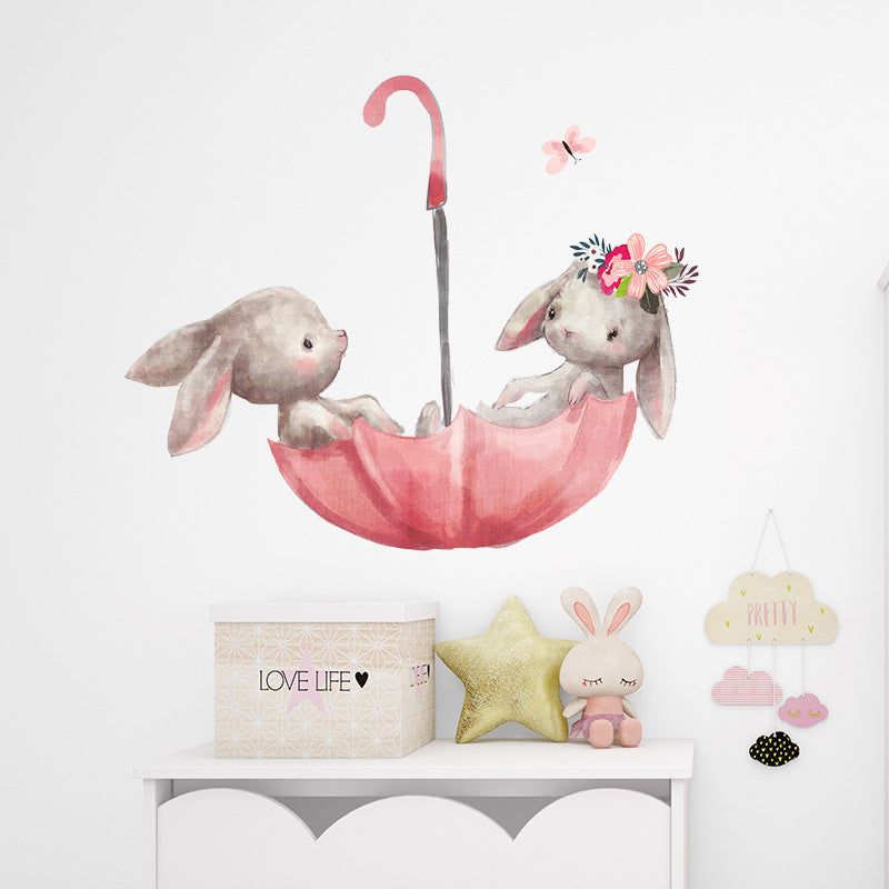 Pink Umbrella Bunnies Wall Stickers for Kids' Room