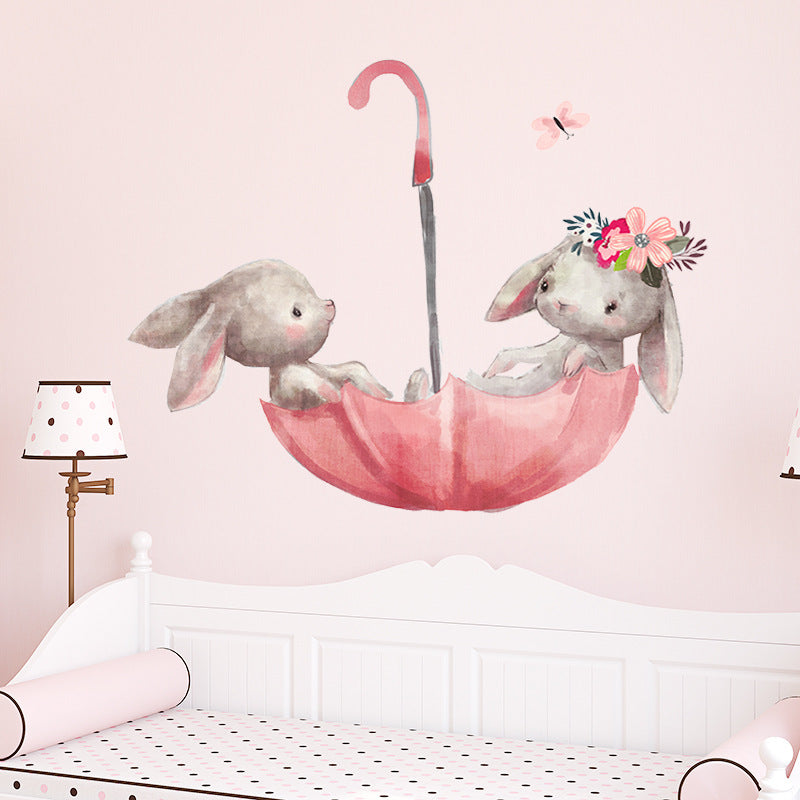Pink Umbrella Bunnies Wall Stickers for Kids' Room