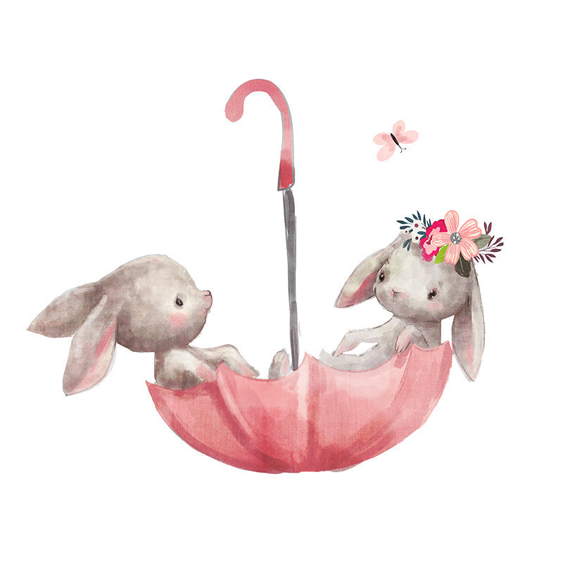 Pink Umbrella Bunnies Wall Stickers for Kids' Room